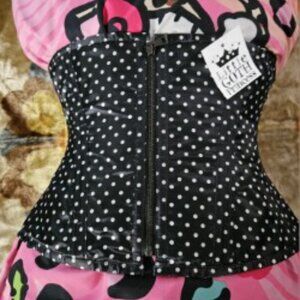 NWT 1022 M/26" BK/WT RETRO ROCKABILLY POLKA DOT TIGHT LACING CORSET